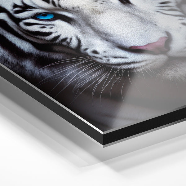 Tigre blanc aux yeux bleus, portrait minimaliste — Aluminium Dibond relief 3D