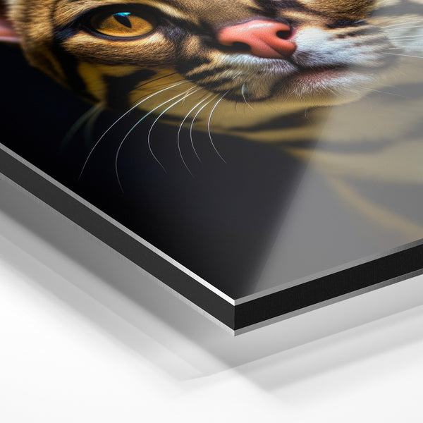 Ocelot aux yeux d'or, portrait noir et or — Aluminium Dibond relief 3D