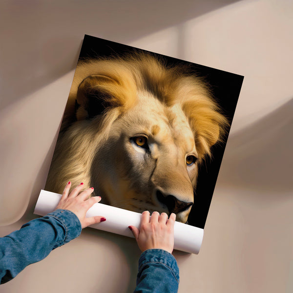 Portrait de lion noir et blanc, style réaliste — Poster HP mat