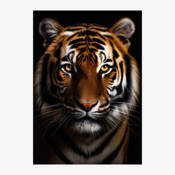 Portrait de tigre aux yeux perçants, noir et or — Toile sur châssis
