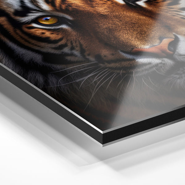 Portrait de tigre aux yeux d'or réaliste — Aluminium Dibond relief 3D