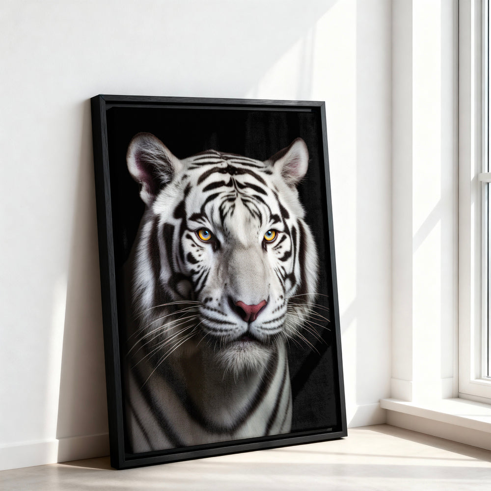 Le tableau accroché en situation dans un intérieur meublé.