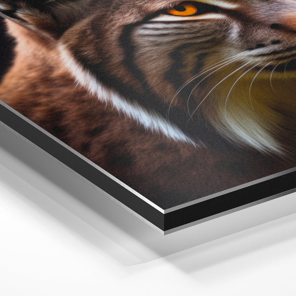 Lynx aux yeux ambrés, portrait noir et blanc — Aluminium Dibond