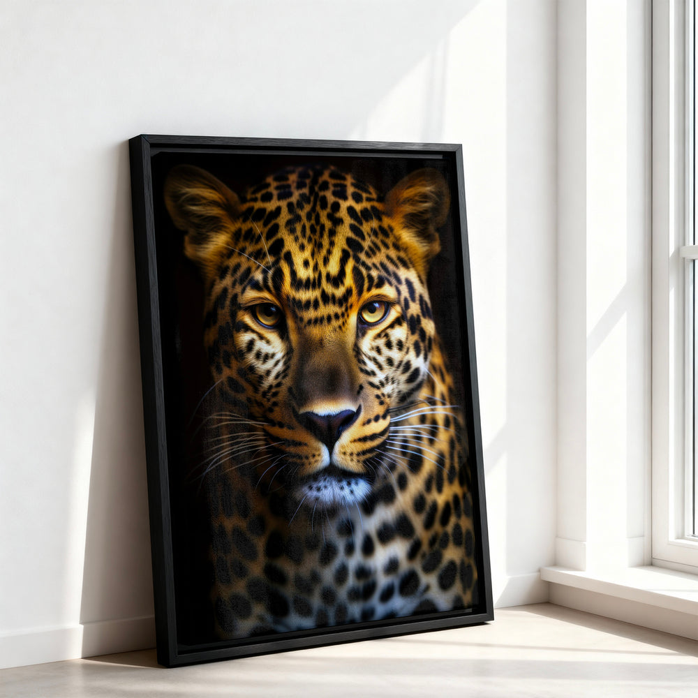 Le tableau accroché en situation dans un intérieur meublé.