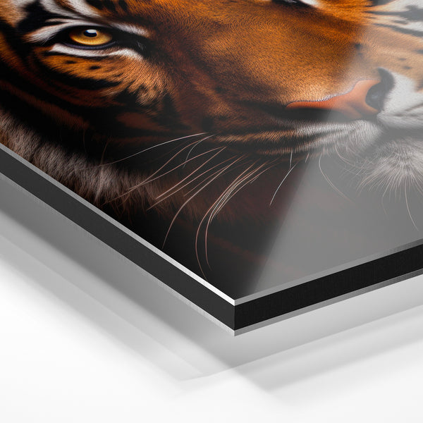 Tigre noir et orange, portrait intensité — Aluminium Dibond relief 3D