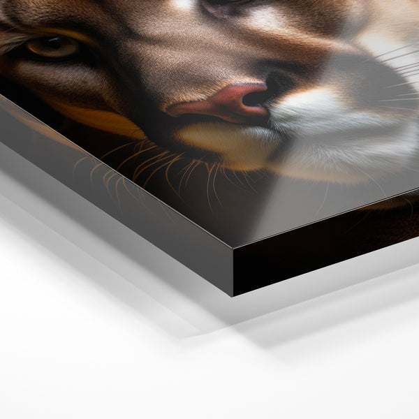 Portrait de cougar noir et or minimaliste — Verre acrylique