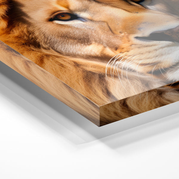 Portrait de lion aux yeux dorés, noir et ocre — Verre acrylique