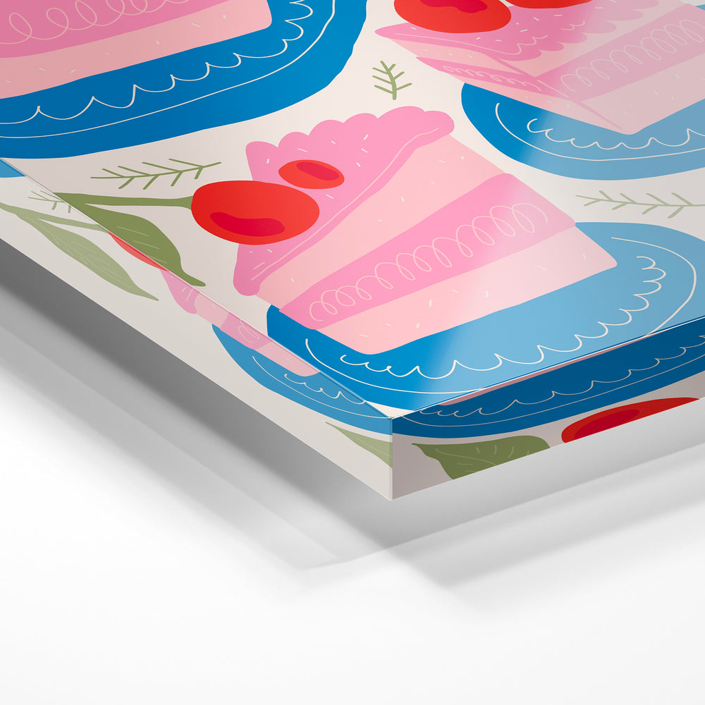 Gros plan de la matière : le tirage sous verre acrylique, tranche transparente visible.