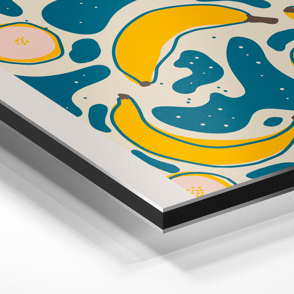 Affiche bananes, motifs abstraits bleu et jaune — Aluminium Dibond