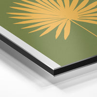 Gros plan de la matière : le tirage contrecollé sur aluminium Dibond mat, tranche visible.