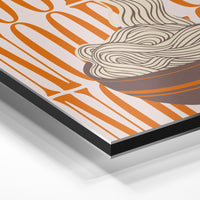 Gros plan de la matière : le tirage contrecollé sur aluminium Dibond mat, tranche visible.