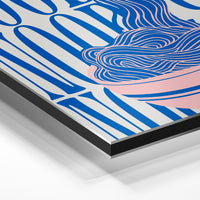 Gros plan de la matière : le tirage contrecollé sur aluminium Dibond mat, tranche visible.