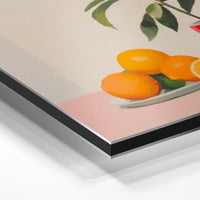Gros plan de la matière : le tirage contrecollé sur aluminium Dibond mat, tranche visible.