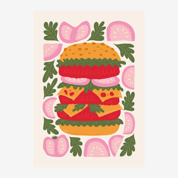 Affiche pop art burger rose orange et vert