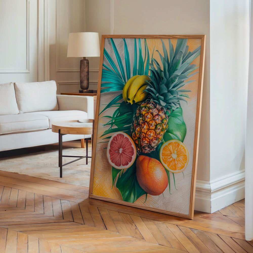 Le tableau accroché en situation dans un intérieur meublé.