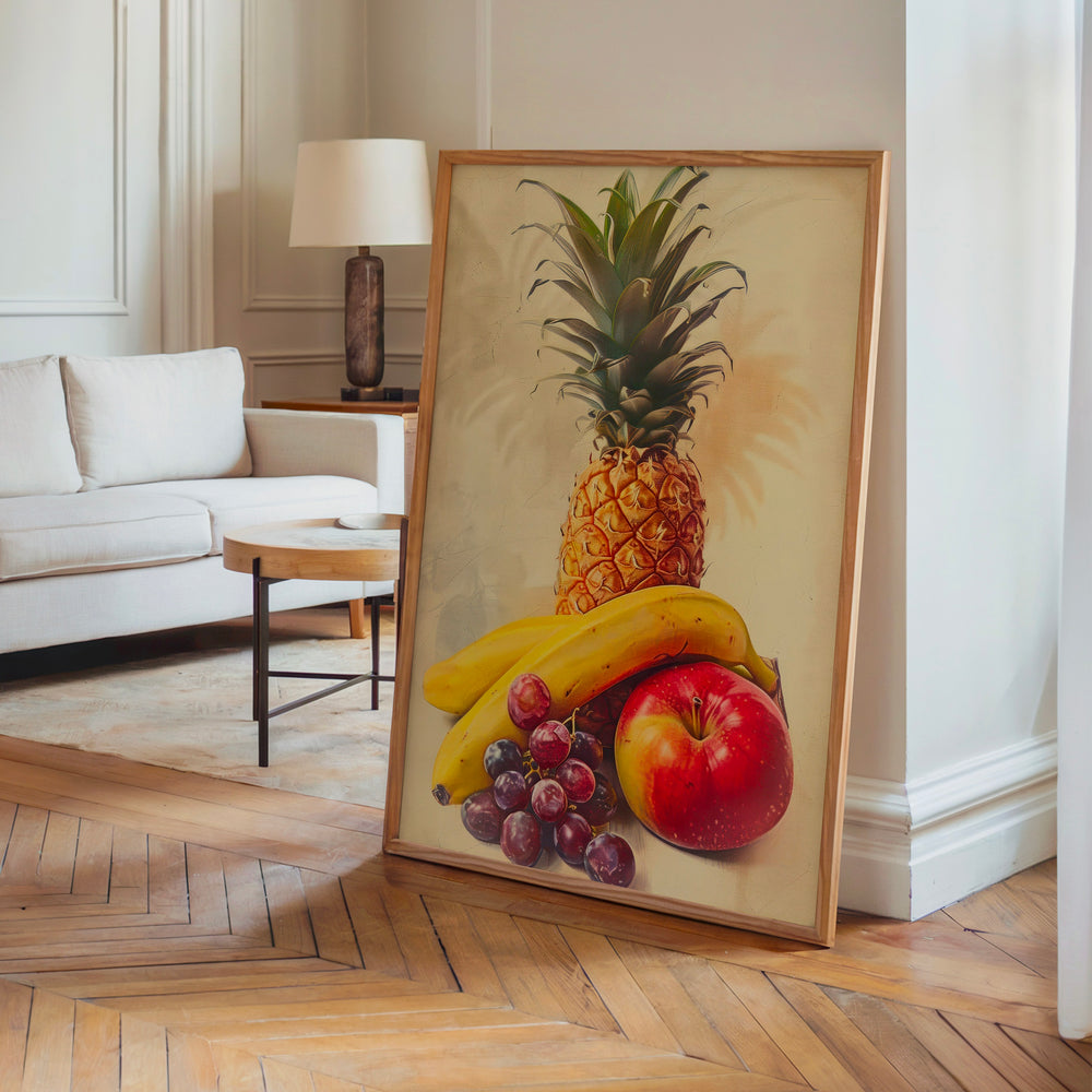 Le tableau accroché en situation dans un intérieur meublé.