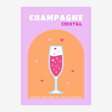 Affiche Champagne Cocktail pop art rose et ocre