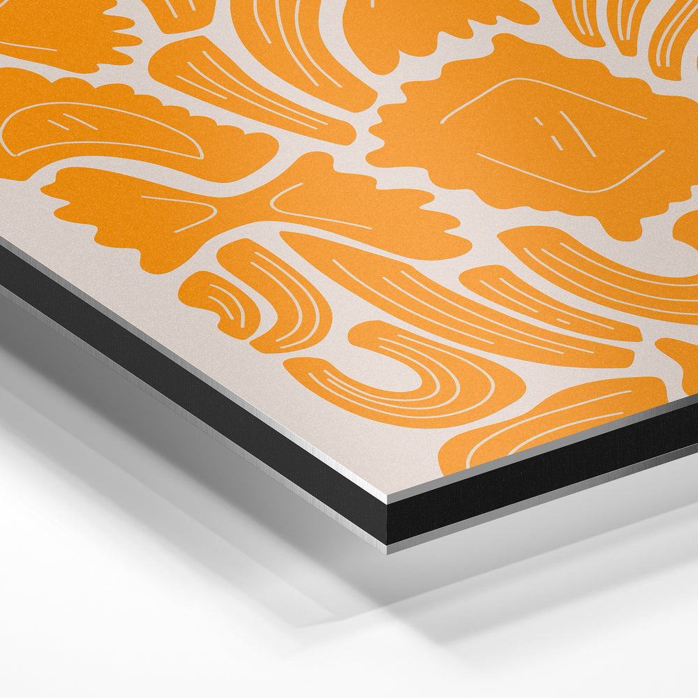 Gros plan de la matière : le tirage contrecollé sur aluminium Dibond mat, tranche visible.