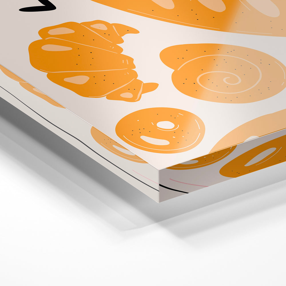 Gros plan de la matière : le tirage sous verre acrylique, tranche transparente visible.