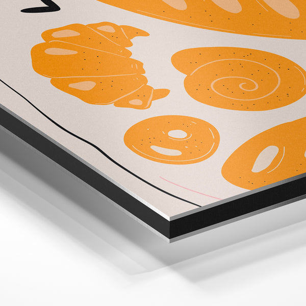 Bocal de pain et croissant, line art bohème — Aluminium Dibond