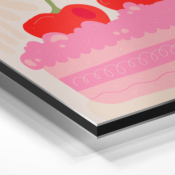 Gâteau rose aux cerises rouges, style Pop Art — Aluminium Dibond