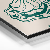 Gros plan de la matière : le tirage contrecollé sur aluminium Dibond mat, tranche visible.