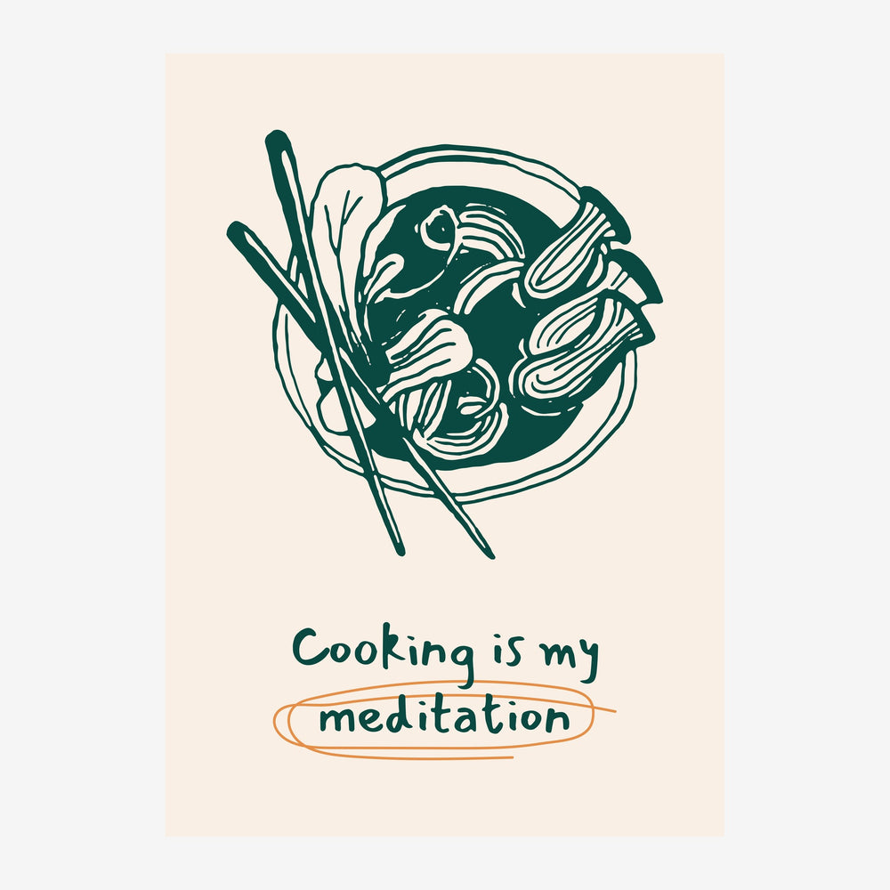 Affiche avec illustration d'une assiette contenant des aliments et des herbes aromatiques, accompagnée de la phrase «.