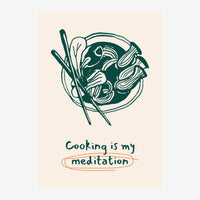 Affiche avec illustration d'une assiette contenant des aliments et des herbes aromatiques, accompagnée de la phrase «.