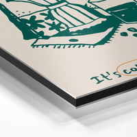 Gros plan de la matière : le tirage contrecollé sur aluminium Dibond mat, tranche visible.