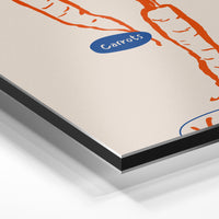Gros plan de la matière : le tirage contrecollé sur aluminium Dibond mat, tranche visible.