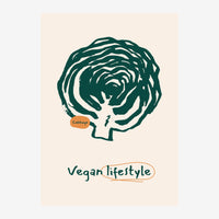 Illustration d'un chou aux feuilles en ligne épaisses vert foncé, avec une petite étiquette orange « Cabbage », sur fond.