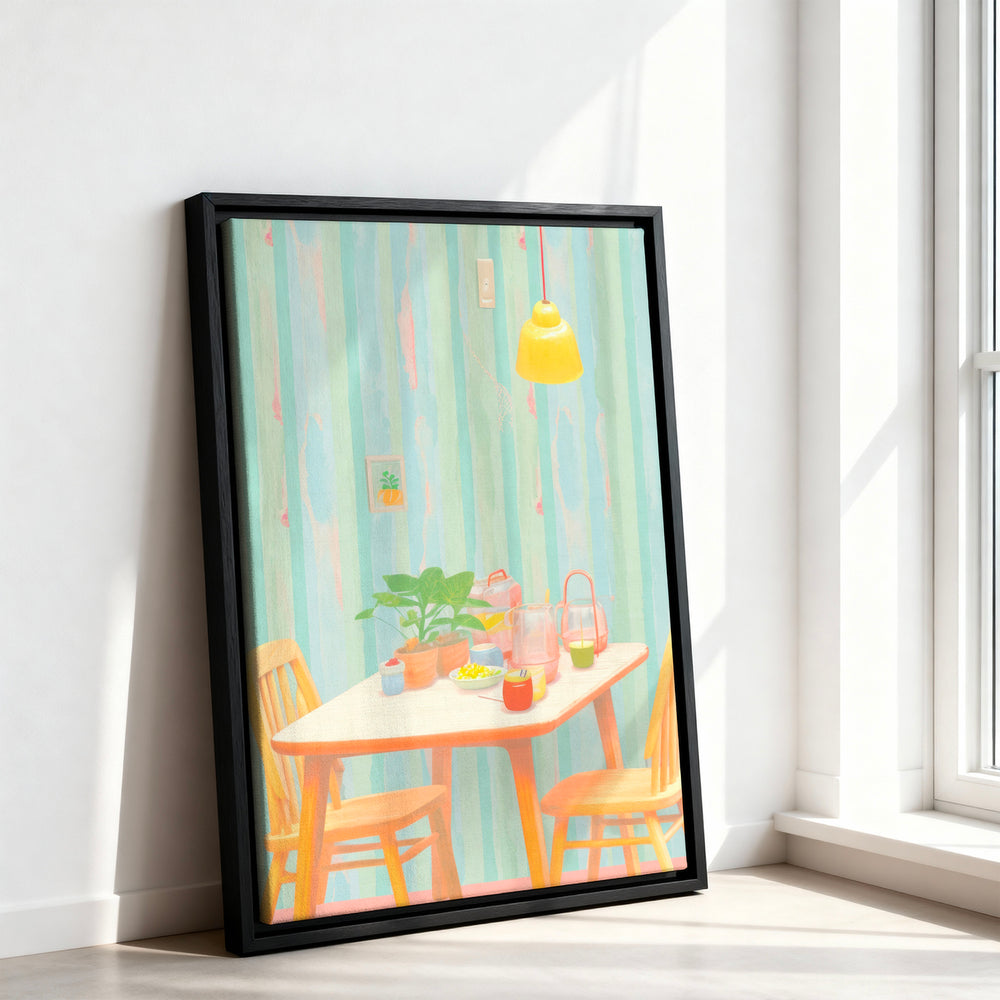 Le tableau accroché en situation dans un intérieur meublé.