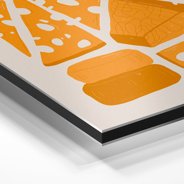 Fromages et pain en ocre, illustration gastronomique — Aluminium Dibond