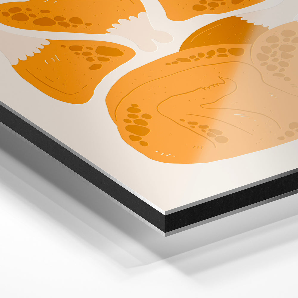 Gros plan du relief : la surépaisseur d'encre en lumière rasante sur aluminium Dibond.