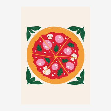 Pizza illustrée rouge et orange, style graphique