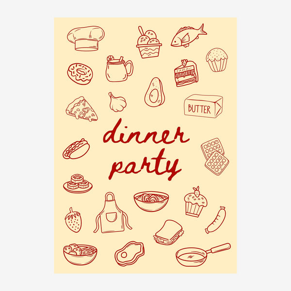 Dinner party — affiche culinaire beige et terracotta — Toile sur châssis