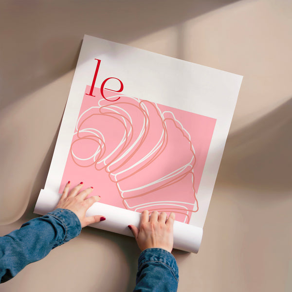 Le Matin - Affiche rose et rouge avec mains — Poster HP mat