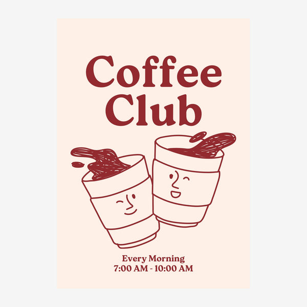 Coffee Club - Affiche minimaliste beige et bordeaux — Toile sur châssis