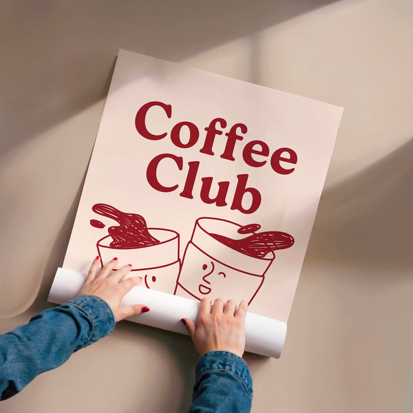 Coffee Club - Affiche minimaliste beige et bordeaux — Poster HP mat