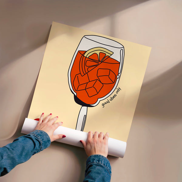 Affiche Spritz line art, style rétro années 70 — Poster HP mat