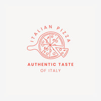 Affiche avec un dessin au trait d'une pizza sur pelle, accompagné du texte « Italian Pizza » et « Authentic Taste of Italy ».