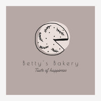 Affiche beige et gris représentant un logo circulaire de pizza avec branches fines et points, accompagné du texte « Betty's.