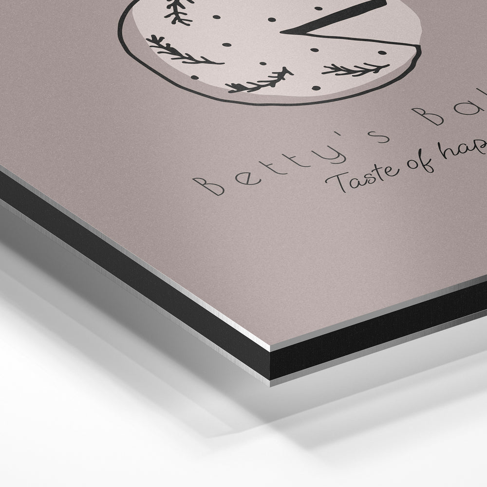 Gros plan de la matière : le tirage contrecollé sur aluminium Dibond mat, tranche visible.