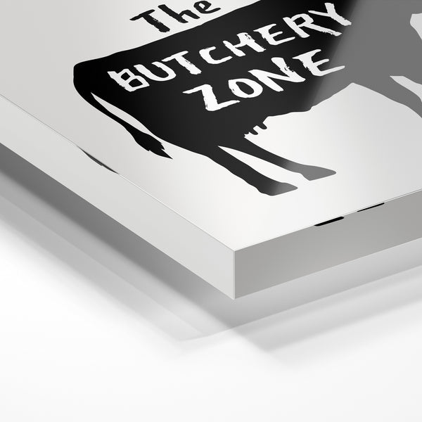 The Butchery Zone, affiche minimaliste noir et blanc — Verre acrylique