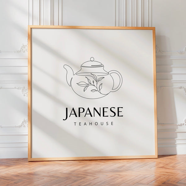 Théière Japonaise et Feuillage, line art minimaliste — Poster HP mat