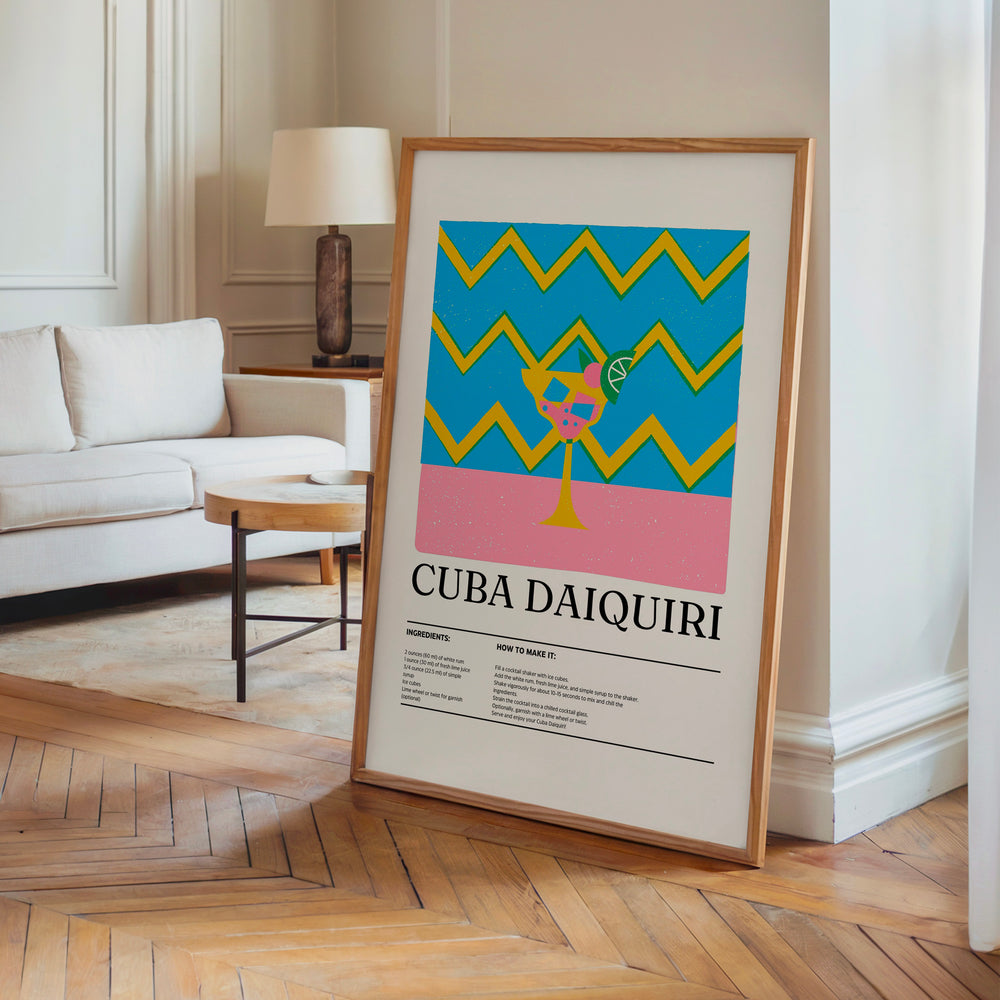 Le tableau accroché en situation dans un intérieur meublé.