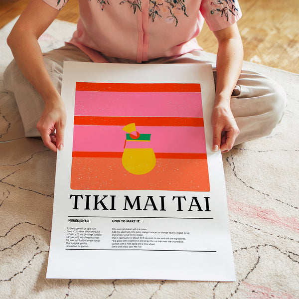 Tiki Mai Tai rose et corail : affiche cocktail — Poster HP mat