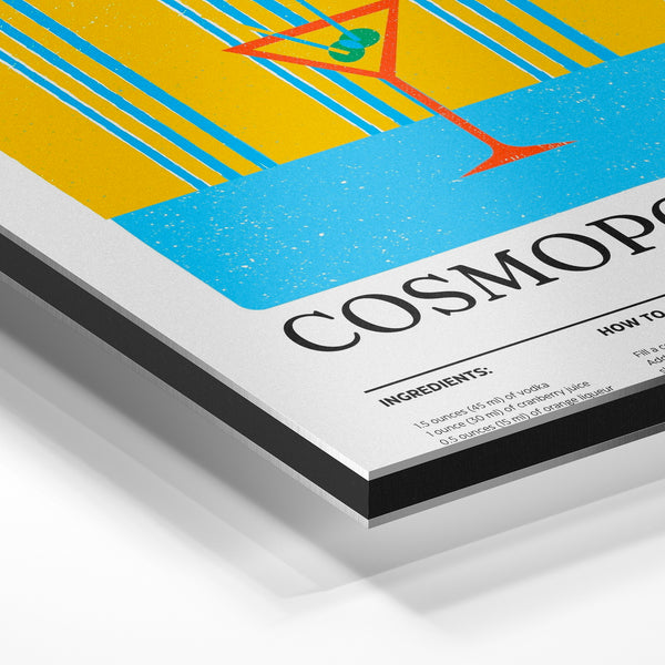Cosmopolitan - Affiche cocktail rétro jaune et bleu — Aluminium Dibond