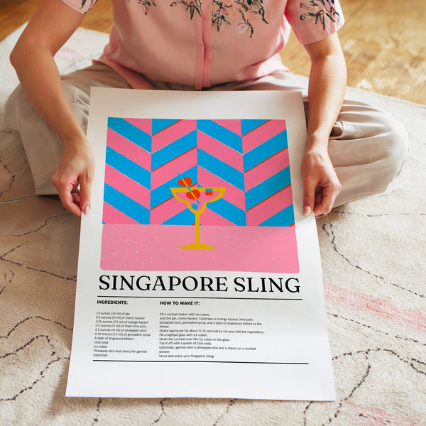 Singapore Sling – Affiche cocktail géométrique — Poster HP mat