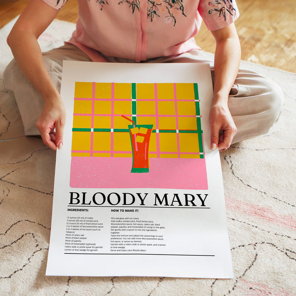 Affiche Bloody Mary géométrique jaune et rose — Poster HP mat